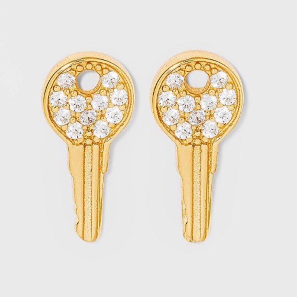 Sugarfix by Baublebar Delicate Crystal Key 14K Gold Earrings
